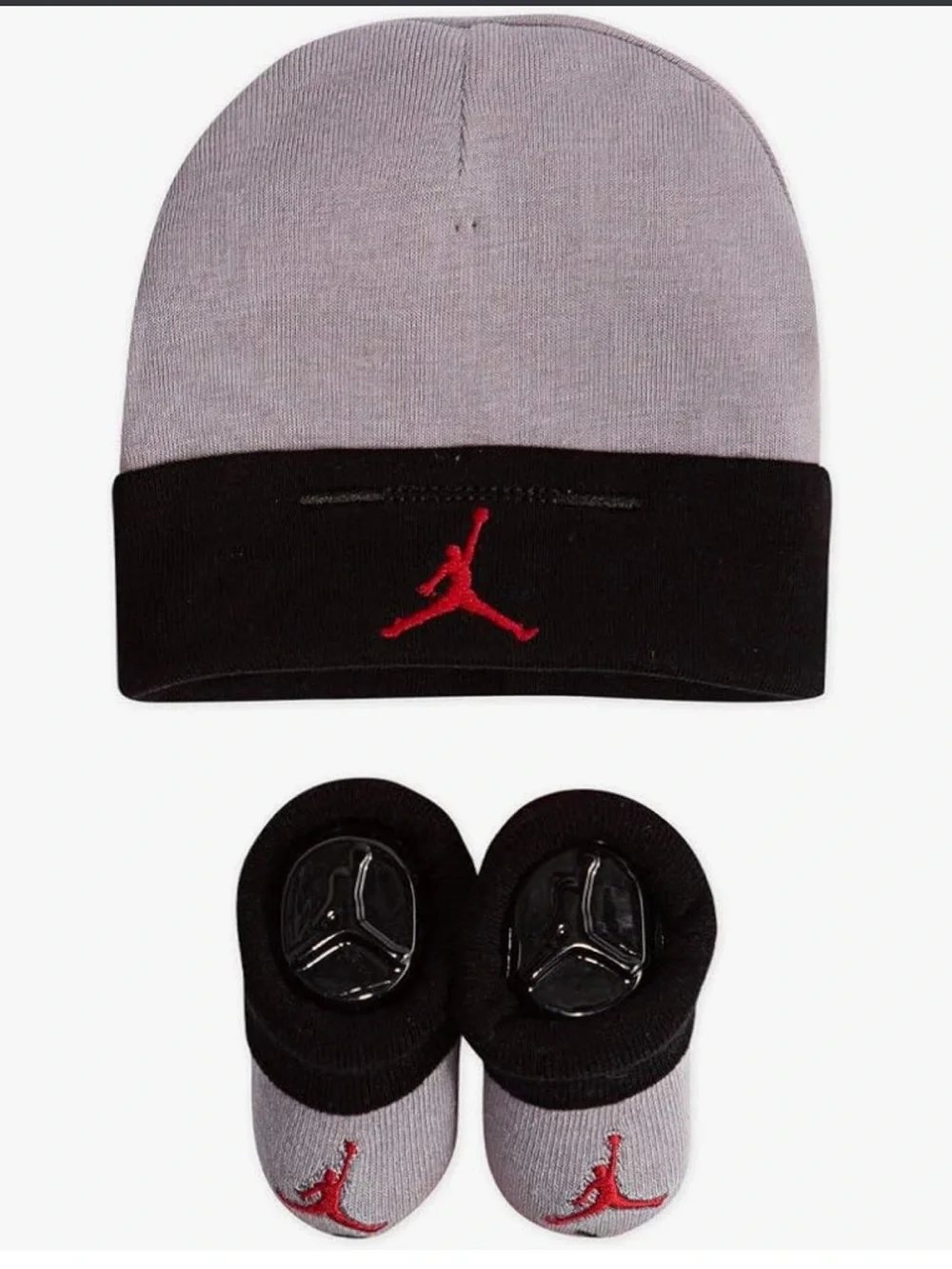Jordan Gray and Black Beanie with Red Jumpman Booties